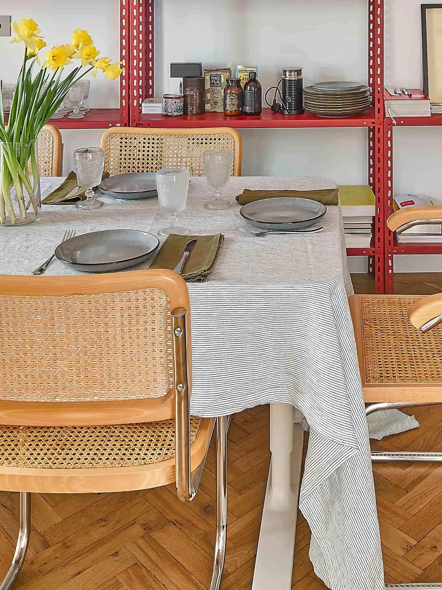 100% Linen Tablecloth in Pencil Stripes