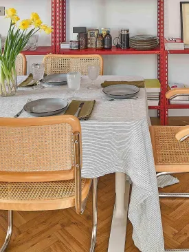 100% Linen Tablecloth in Pencil Stripes