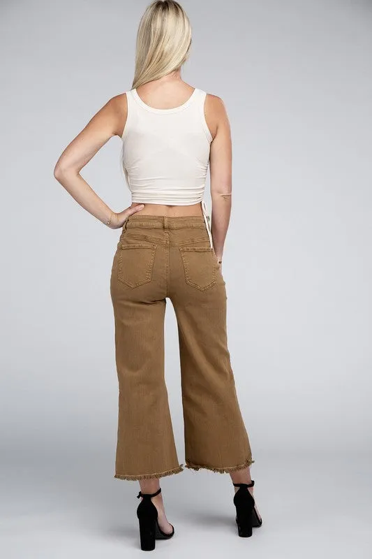 Acid Washed High Waist Frayed Hem Straight Pants