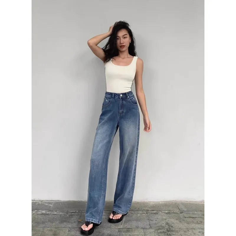 Advbridge - Blue Women Jeans High Waist Fashion American Vintage Streetwear Y2K NEW Wide Leg Jean Female Denim Trouser Baggy Denim Pants