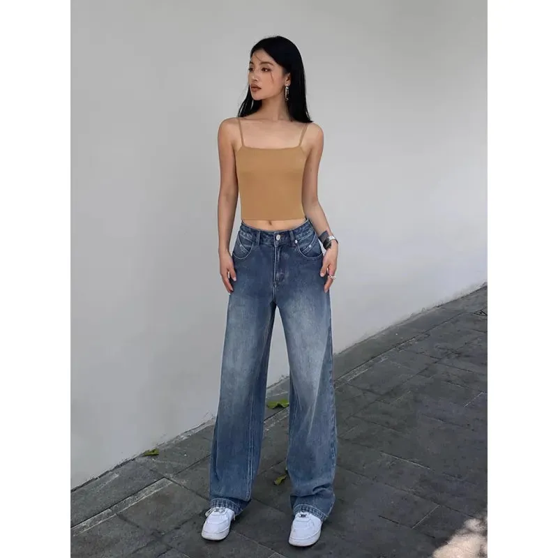 Advbridge - Blue Women Jeans High Waist Fashion American Vintage Streetwear Y2K NEW Wide Leg Jean Female Denim Trouser Baggy Denim Pants