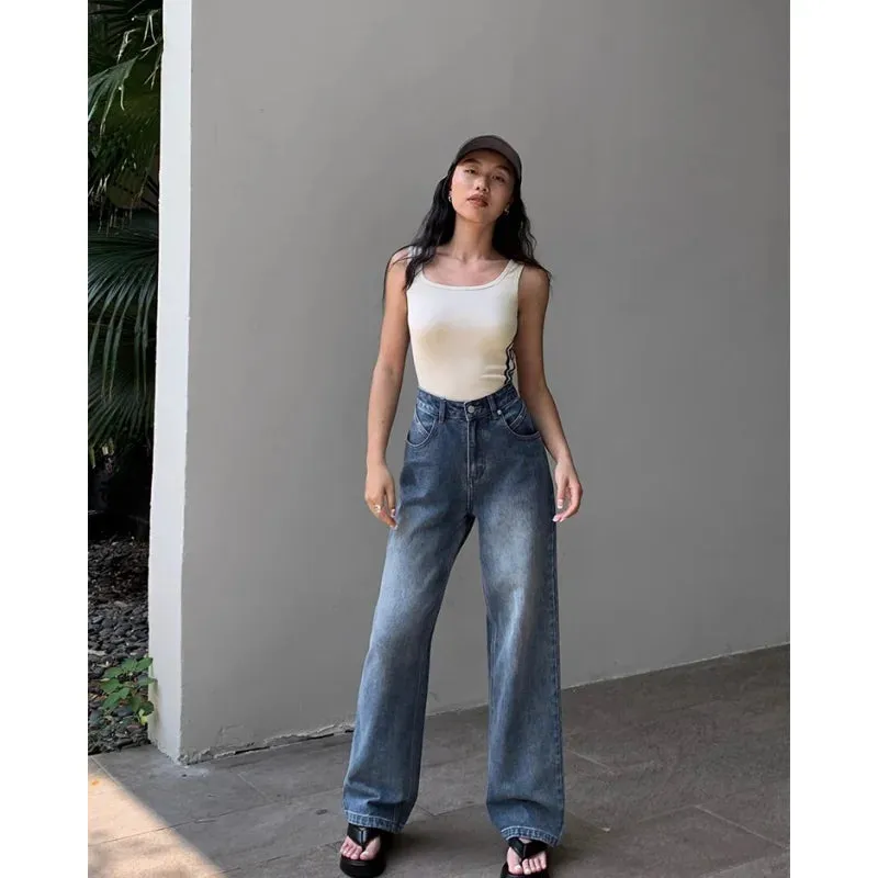 Advbridge - Blue Women Jeans High Waist Fashion American Vintage Streetwear Y2K NEW Wide Leg Jean Female Denim Trouser Baggy Denim Pants