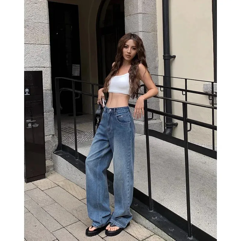 Advbridge - Blue Women Jeans High Waist Fashion American Vintage Streetwear Y2K NEW Wide Leg Jean Female Denim Trouser Baggy Denim Pants