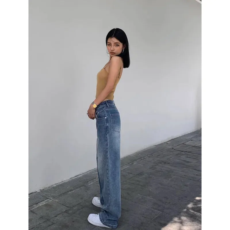 Advbridge - Blue Women Jeans High Waist Fashion American Vintage Streetwear Y2K NEW Wide Leg Jean Female Denim Trouser Baggy Denim Pants