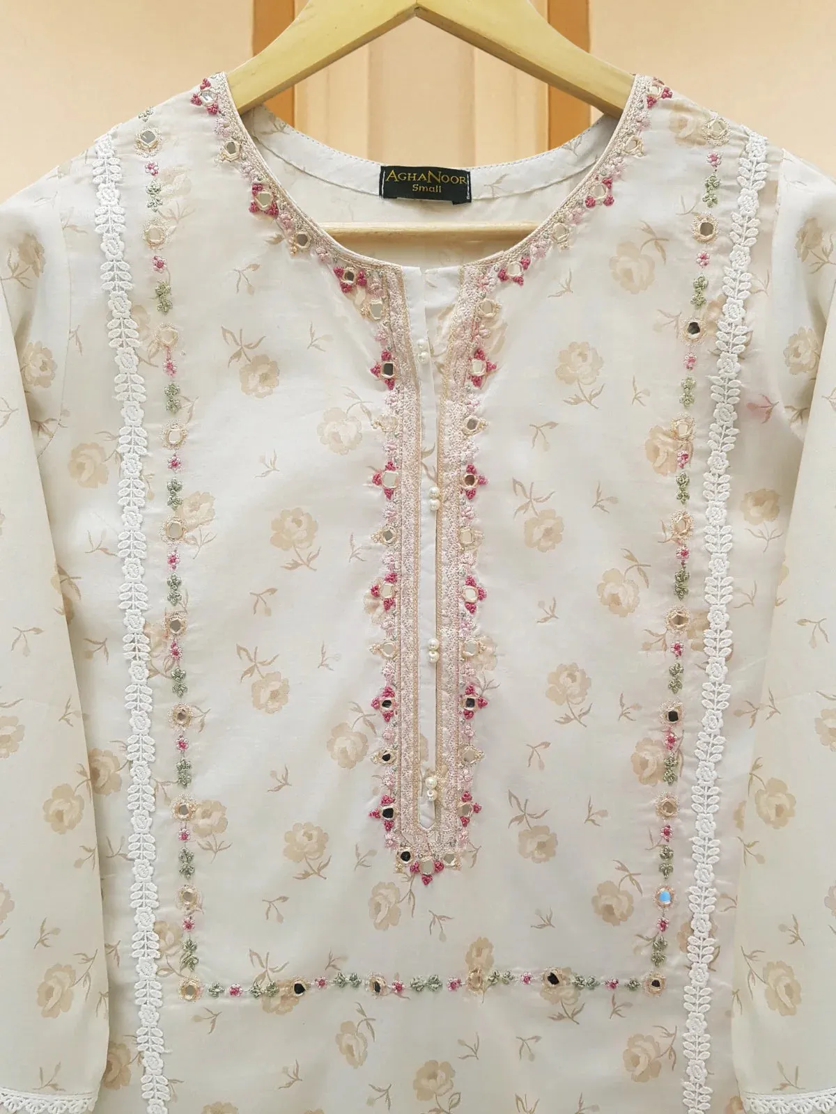 Agha Noor Off-White Digital Printed Lawn Shirt