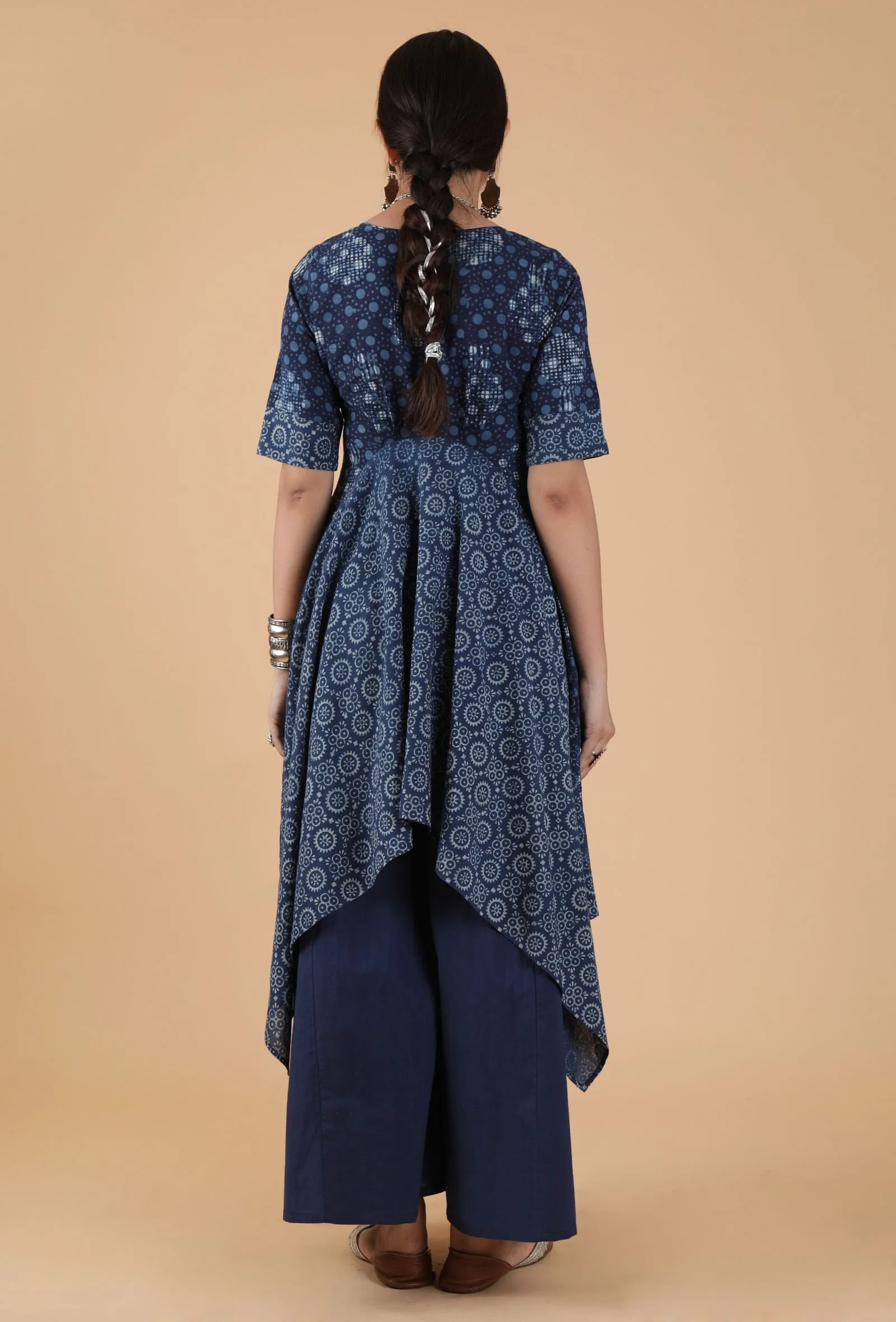 Alpi Indigo Printed Panelled Asymmetric Kurta Dress