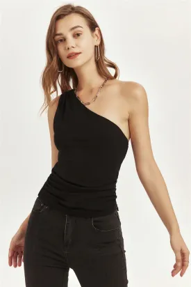 Backless One Shoulder Ruched Bodycon Top