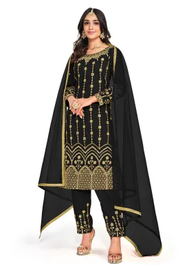 Beautiful Mirror Work Black Silk Festive Salwar Suit