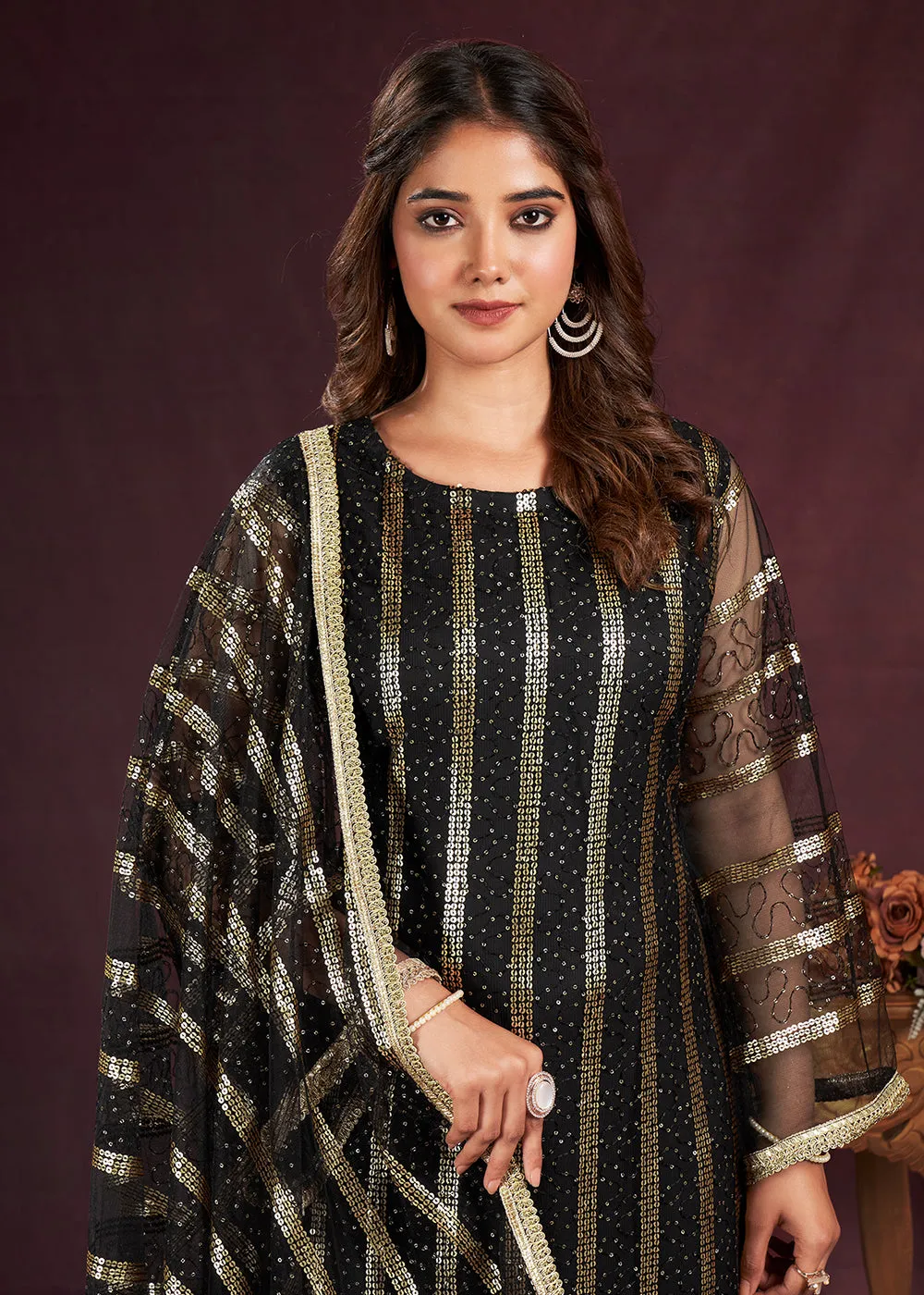 Black Butterfly Net Embroidered Festive Salwar Suit