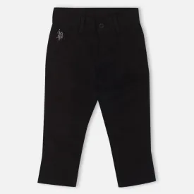 Black Mid Rise Solid Twill Trousers