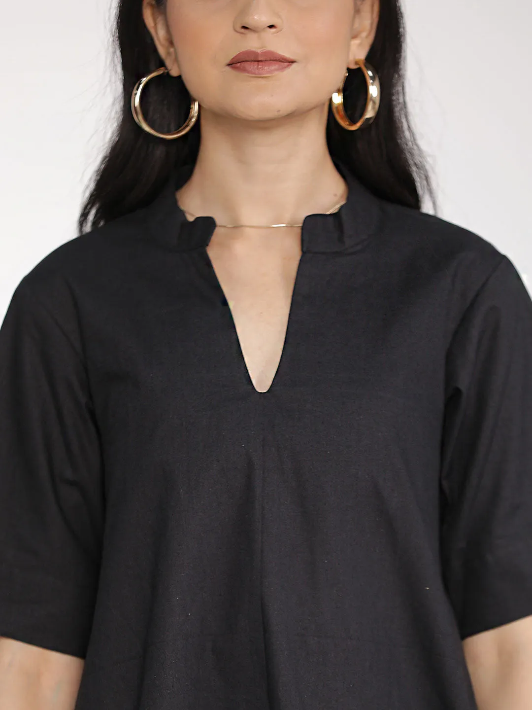 Black Poplin HighLowKurti & Tapered Pants