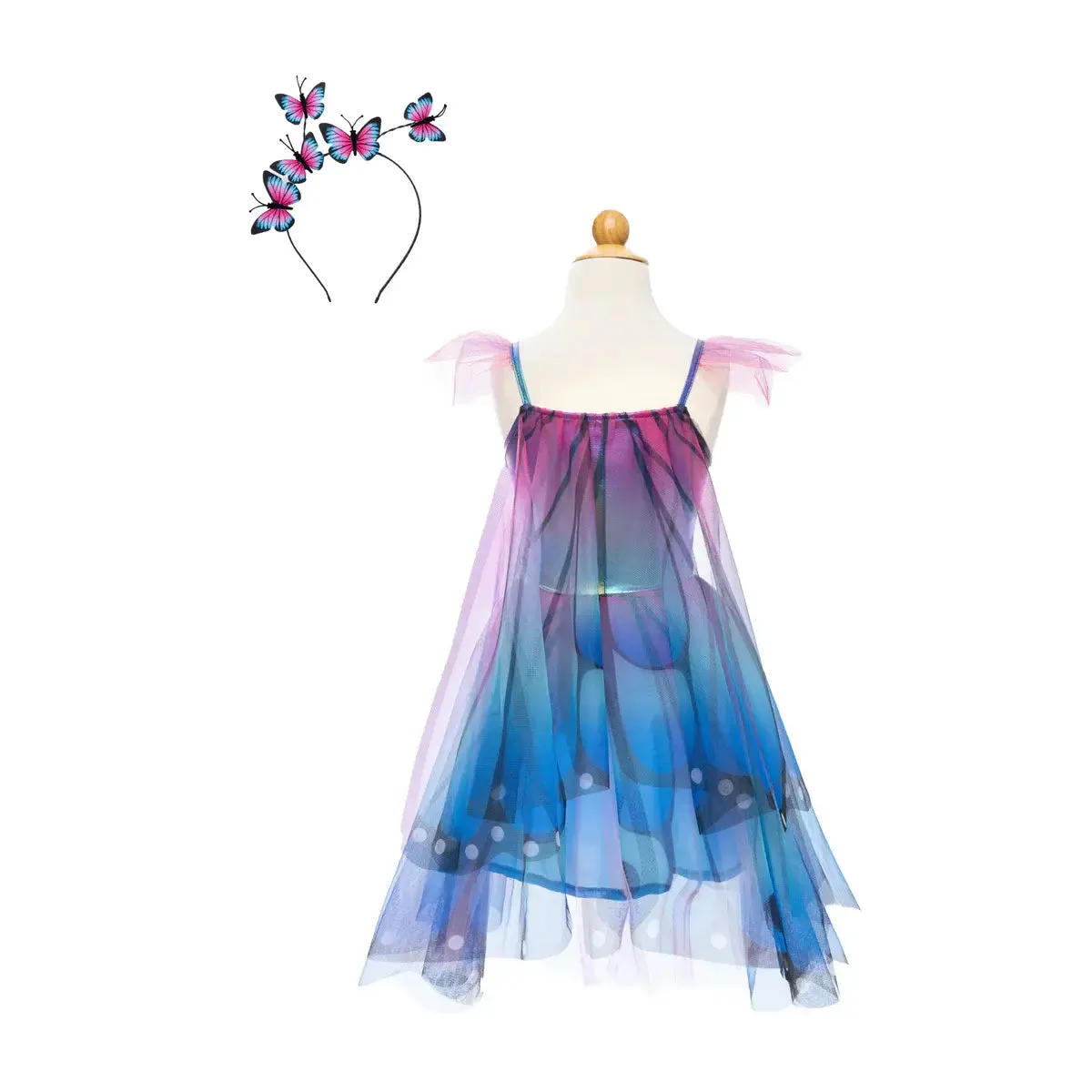 Blue Butterfly Twirl Dress with Wings and Headband (Size 5-6)