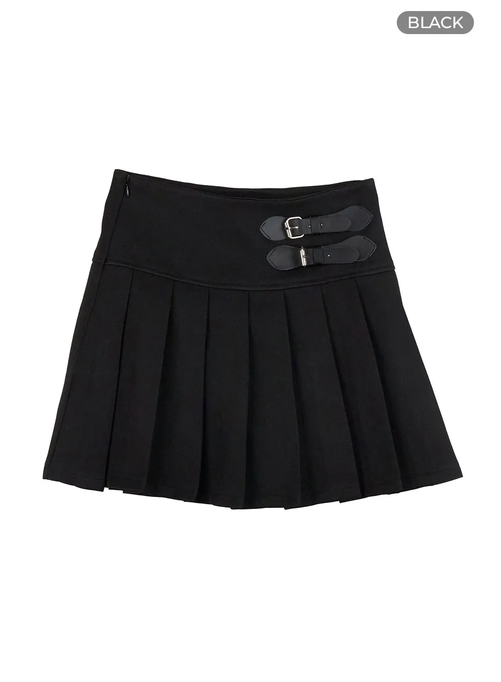 Buckle Pleated Mini Skirt IS402