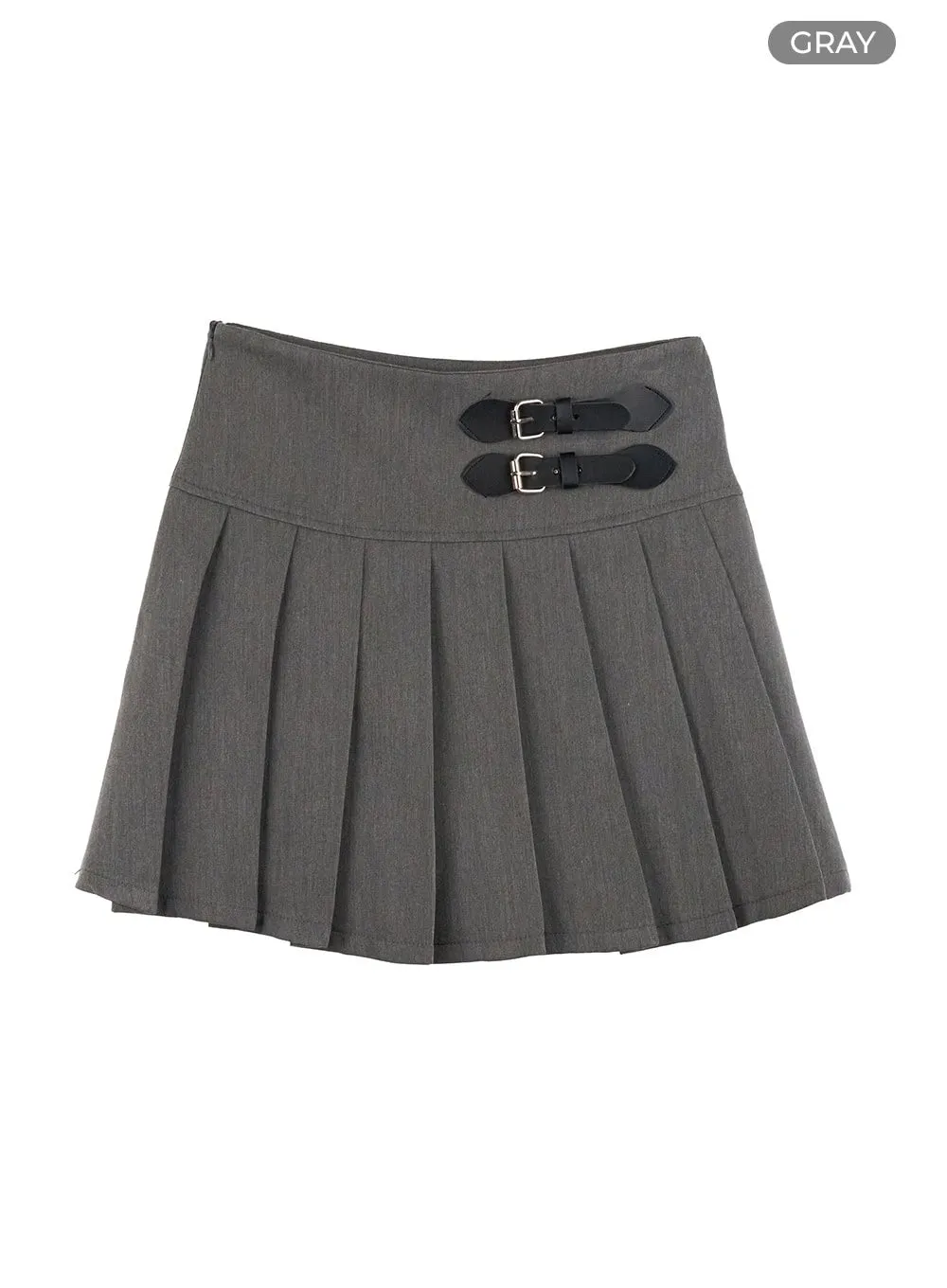 Buckle Pleated Mini Skirt IS402