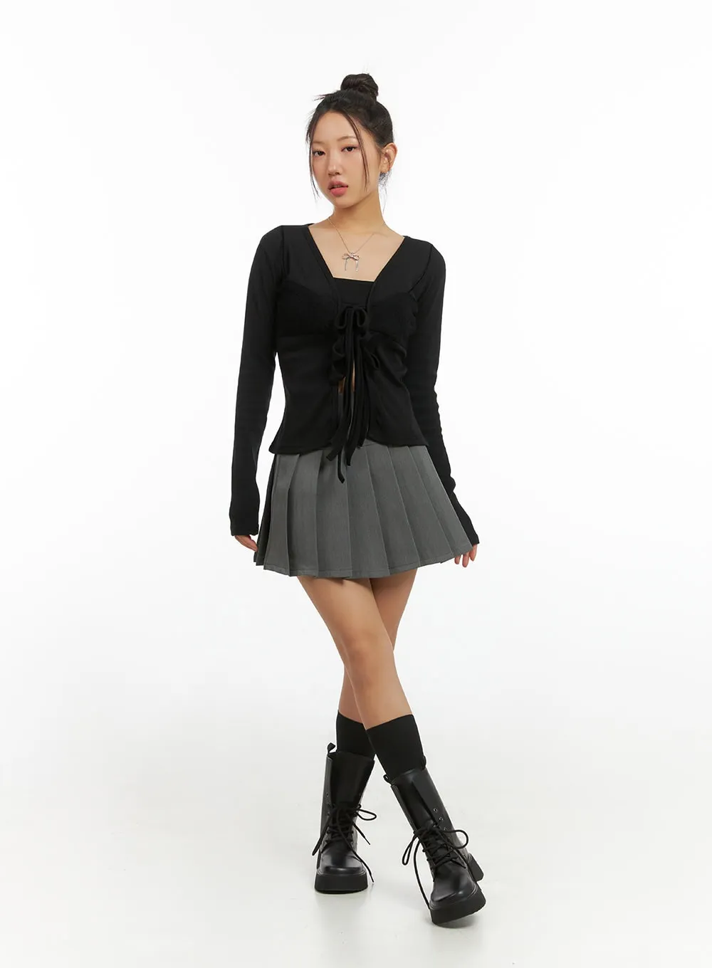 Buckle Pleated Mini Skirt IS402