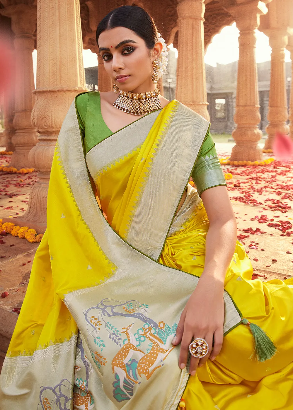 Cadmium Yellow Woven Kanjivaram Silk Saree