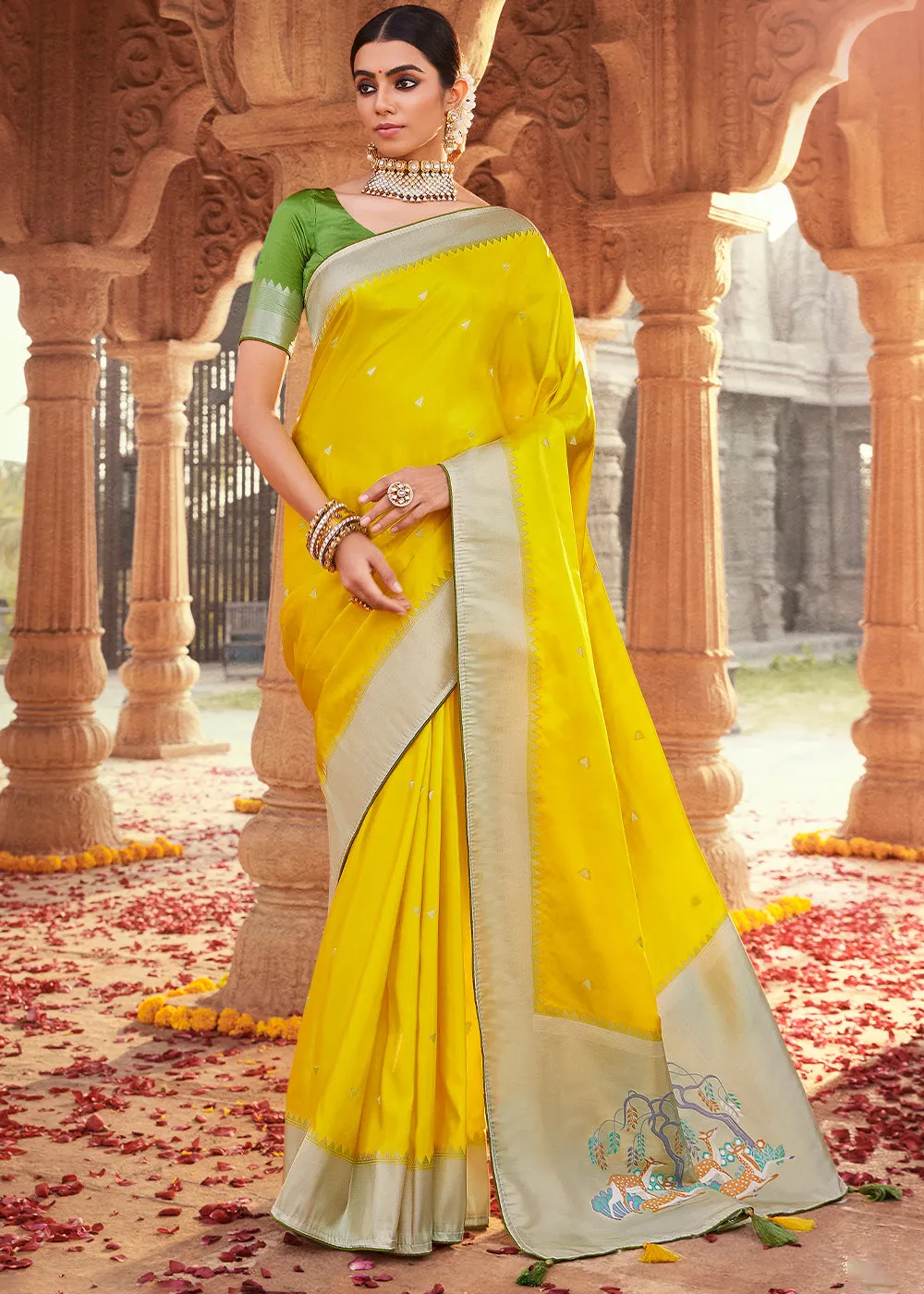 Cadmium Yellow Woven Kanjivaram Silk Saree