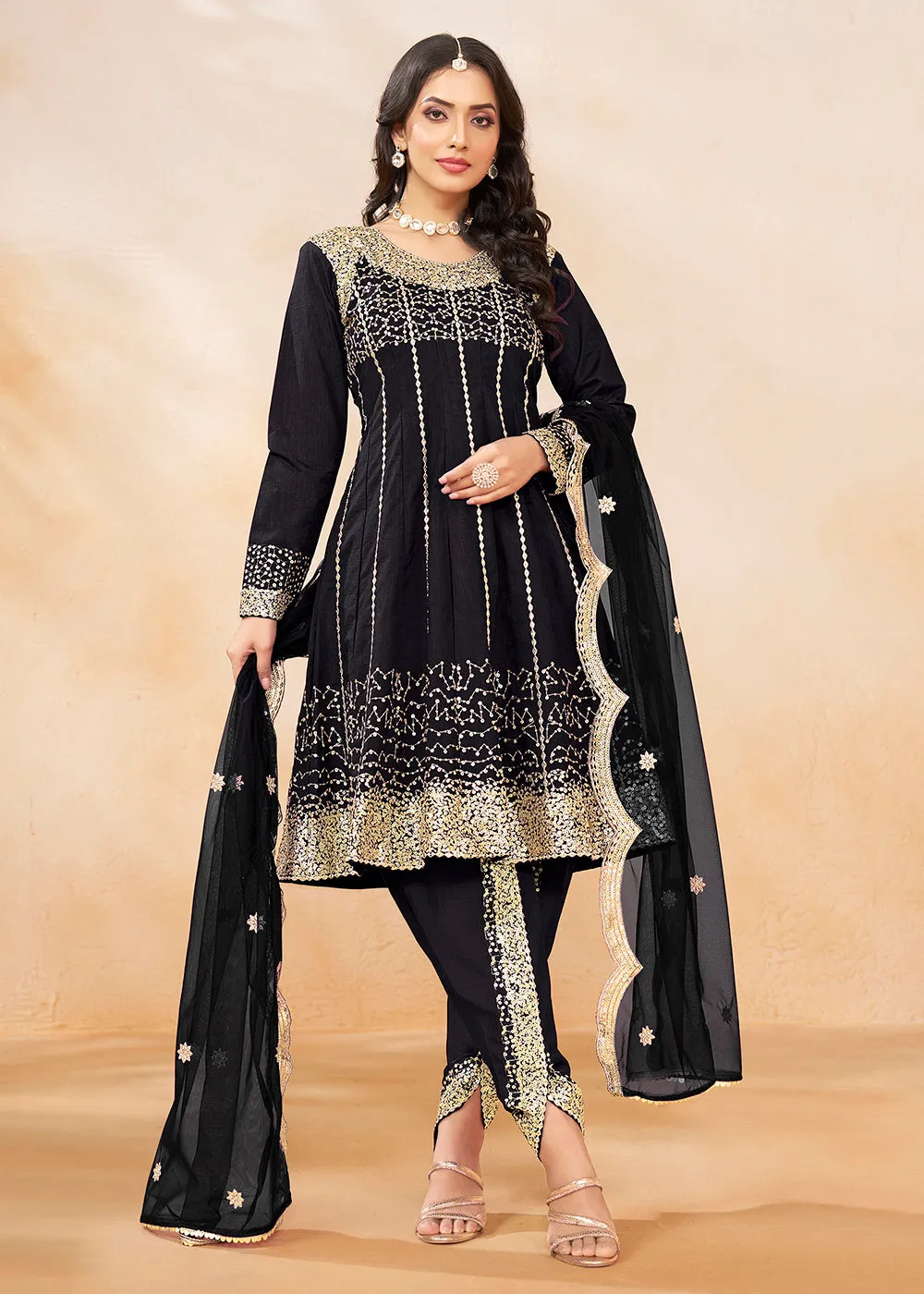 Charming Black Punjabi Dhoti Style Festive Party Suit