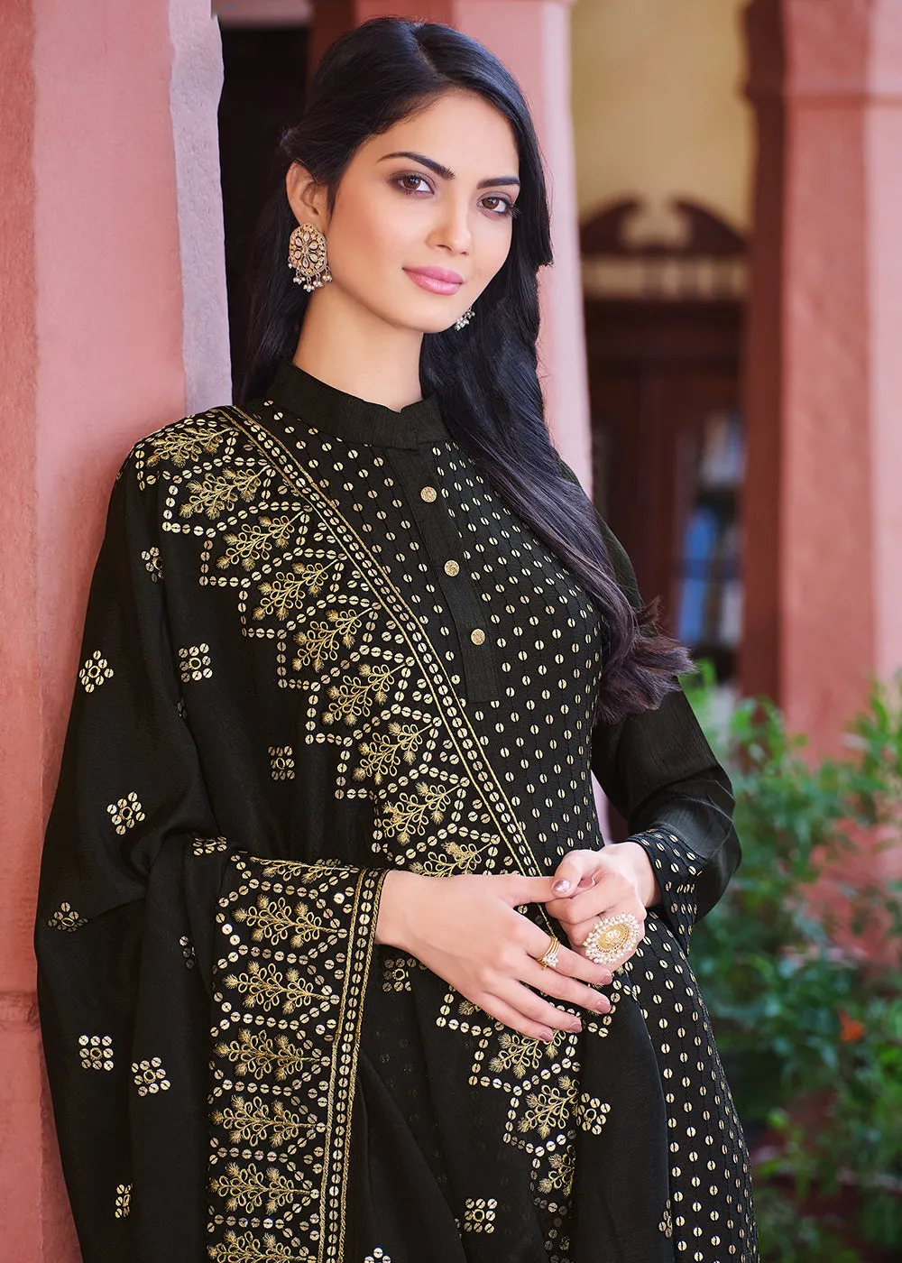 Classic Black Pakistani Pant Style Chinnon Salwar Suit