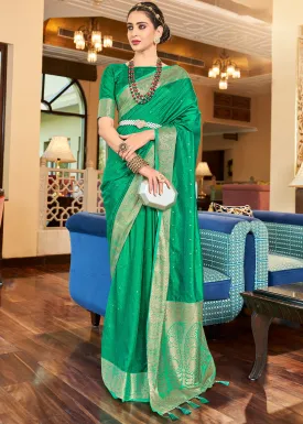 Clover Green Woven Two Tone Soft Silk Saree