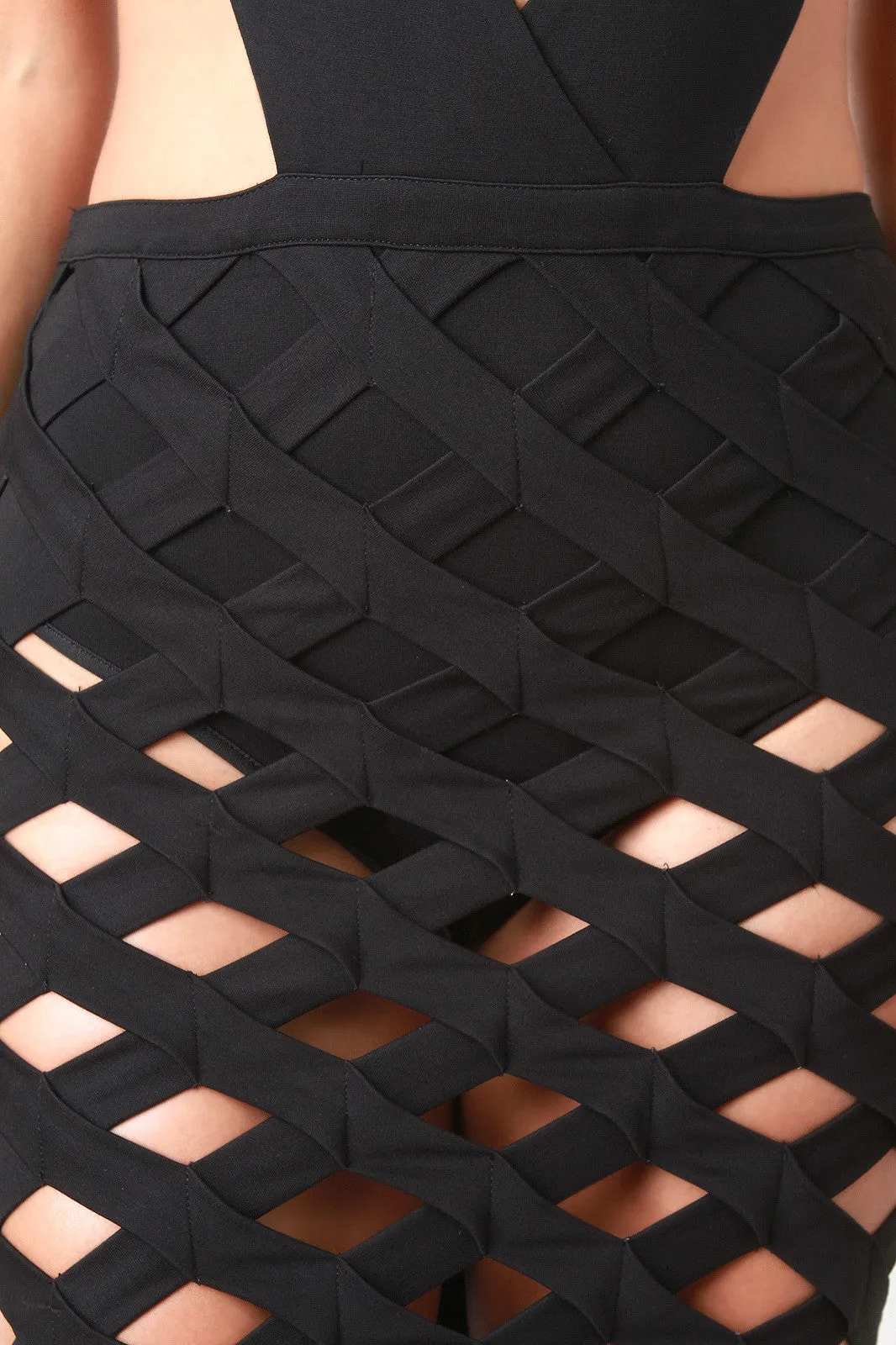 Crisscross Bandage Cutout Grid Bodycon Dress