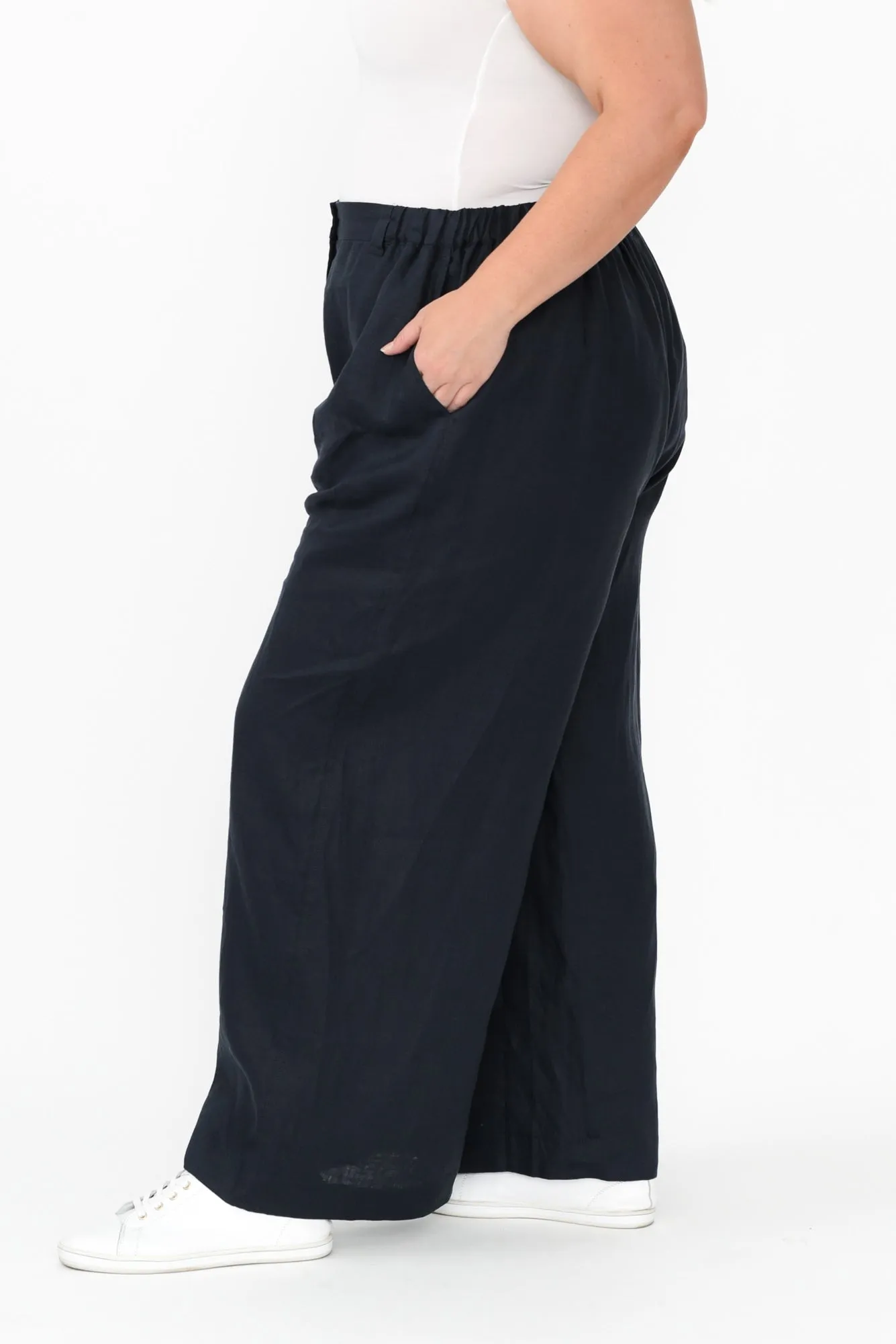 Delsey Navy Linen Wide Leg Pants