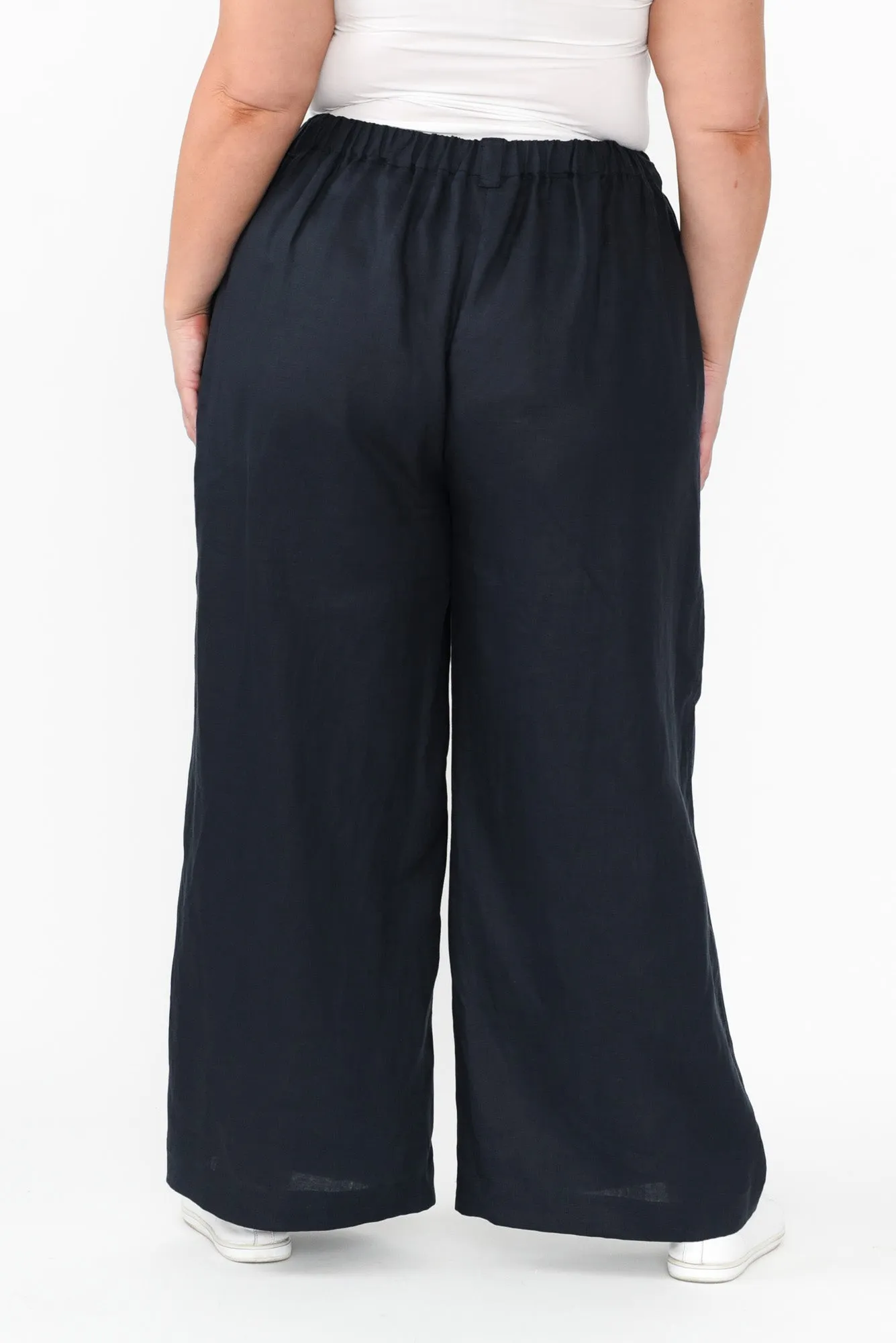 Delsey Navy Linen Wide Leg Pants