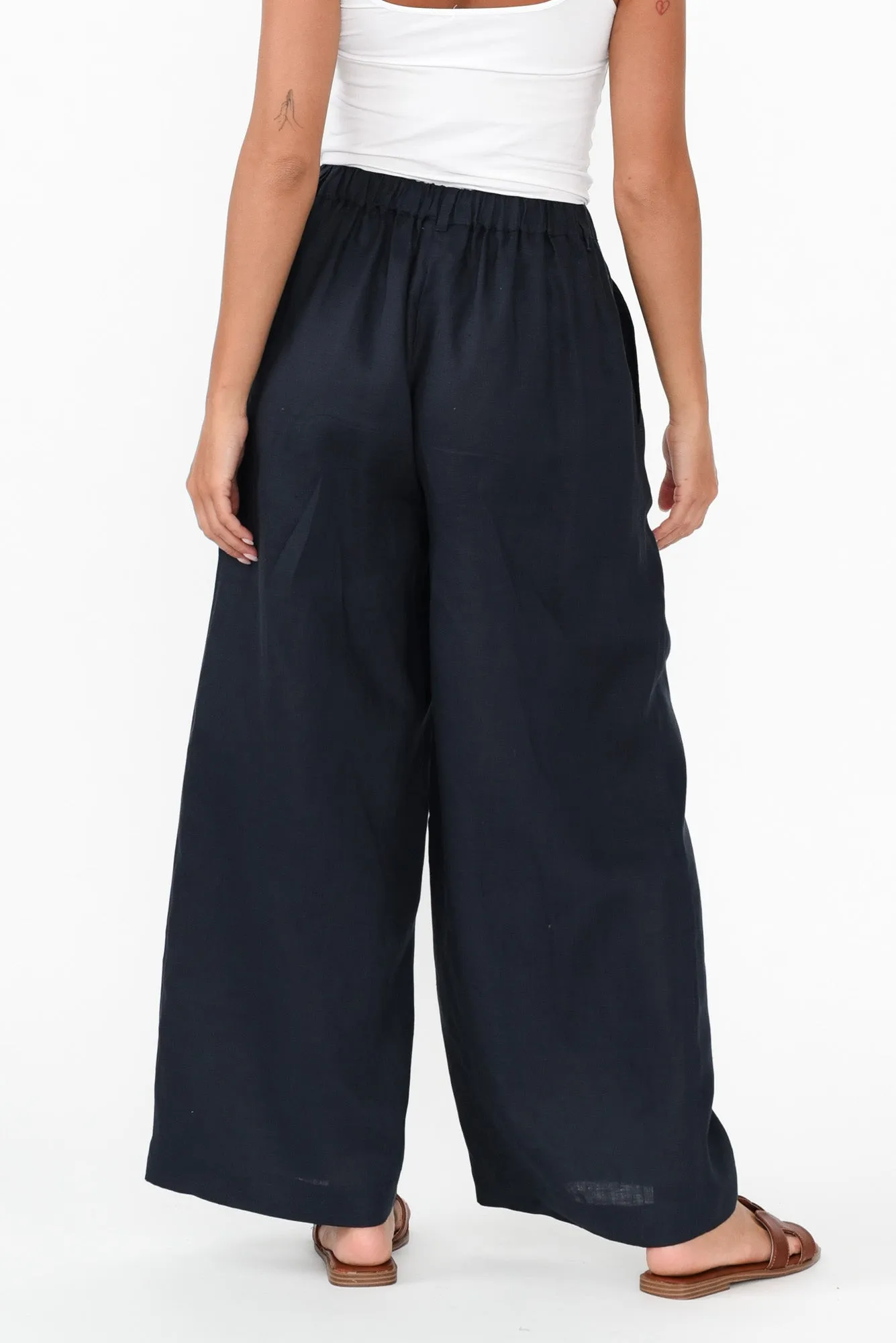 Delsey Navy Linen Wide Leg Pants