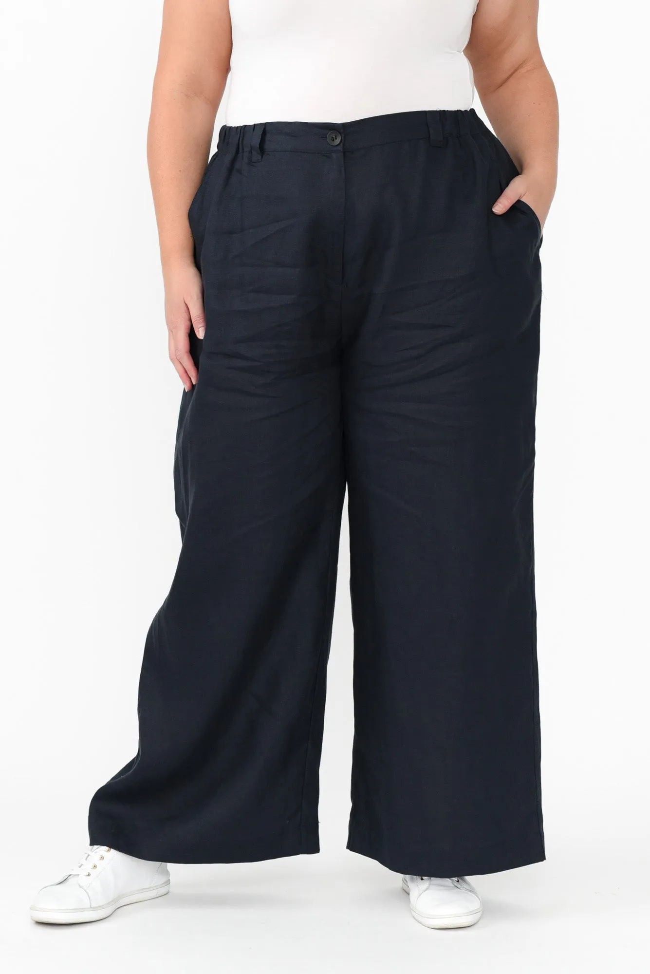 Delsey Navy Linen Wide Leg Pants