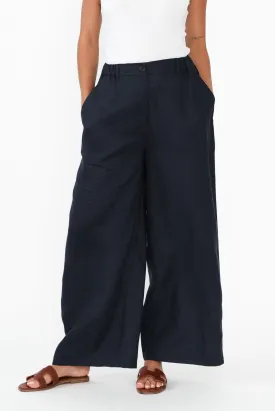 Delsey Navy Linen Wide Leg Pants