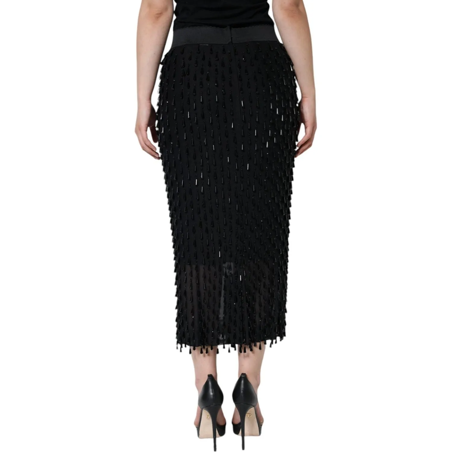 Dolce & Gabbana Black Embellished Pencil Cut Midi Skirt