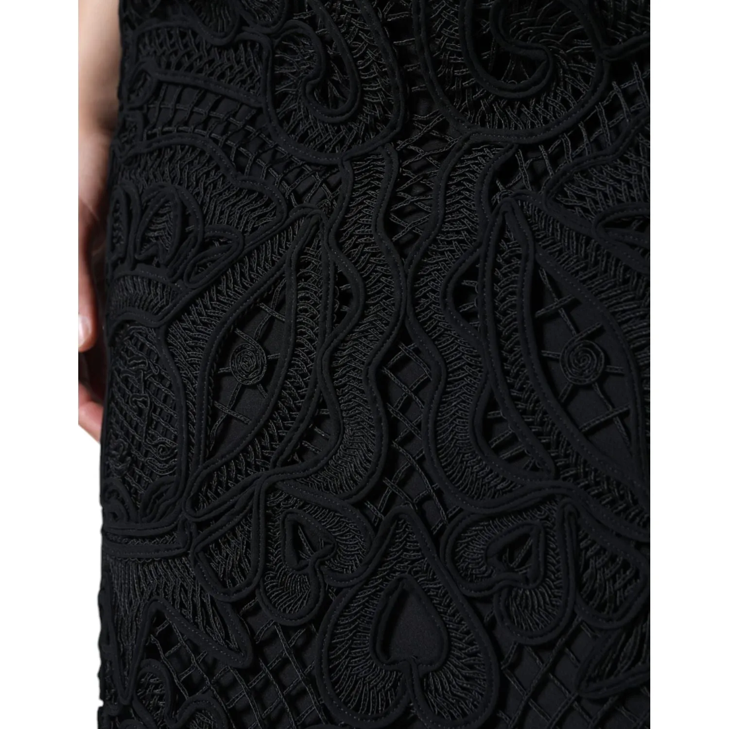 Dolce & Gabbana Black Floral Lace High Waist Pencil Cut Skirt