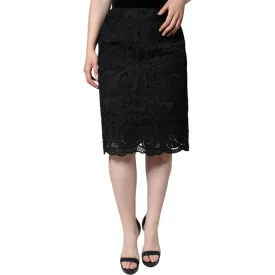 Dolce & Gabbana Black Floral Lace HighWaist Pencil Cut Skirt