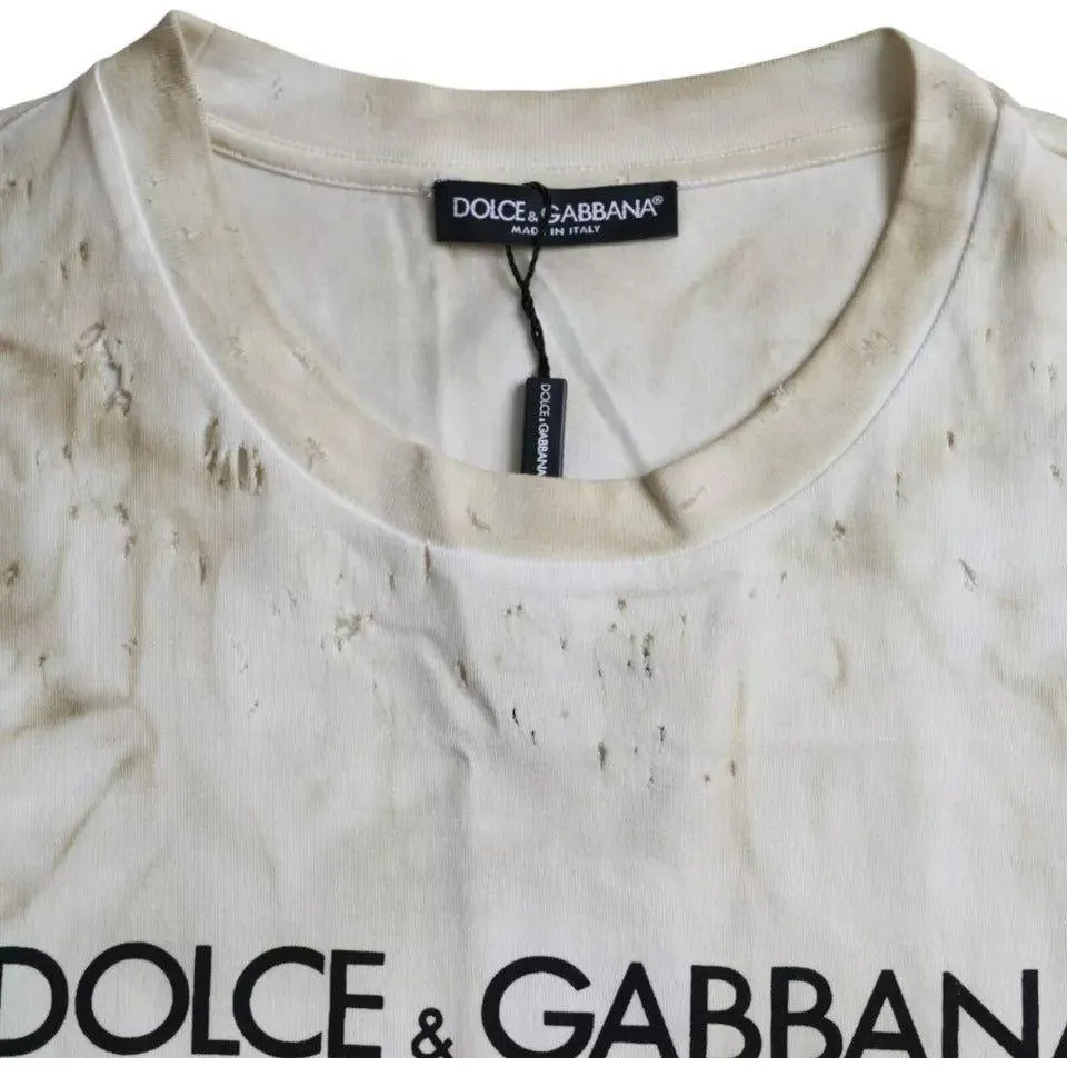 Dolce & Gabbana Off White Logo Cotton Crew Neck T-shirt