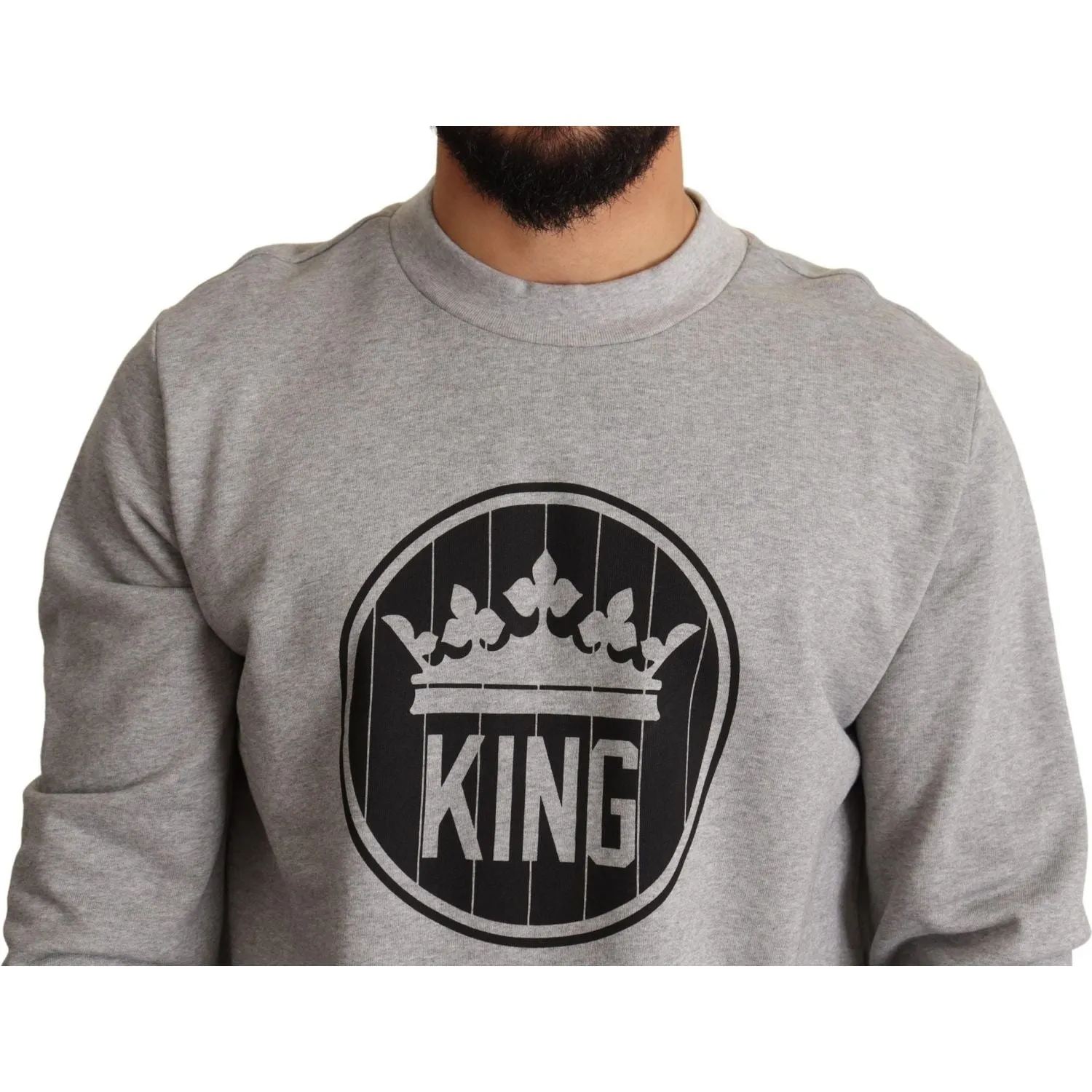 Dolce & Gabbana Regal Crown Cotton Sweater - Sophisticated Gray