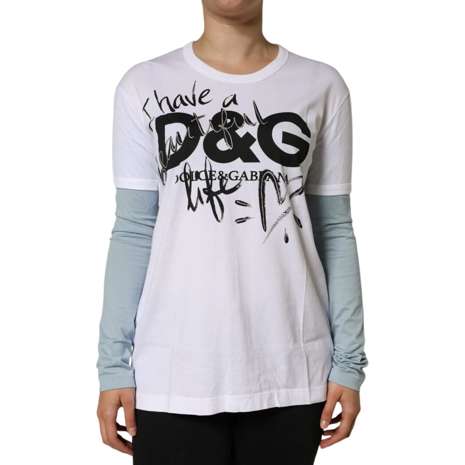 Dolce & Gabbana White Cotton Logo Print Round Neck T-shirt