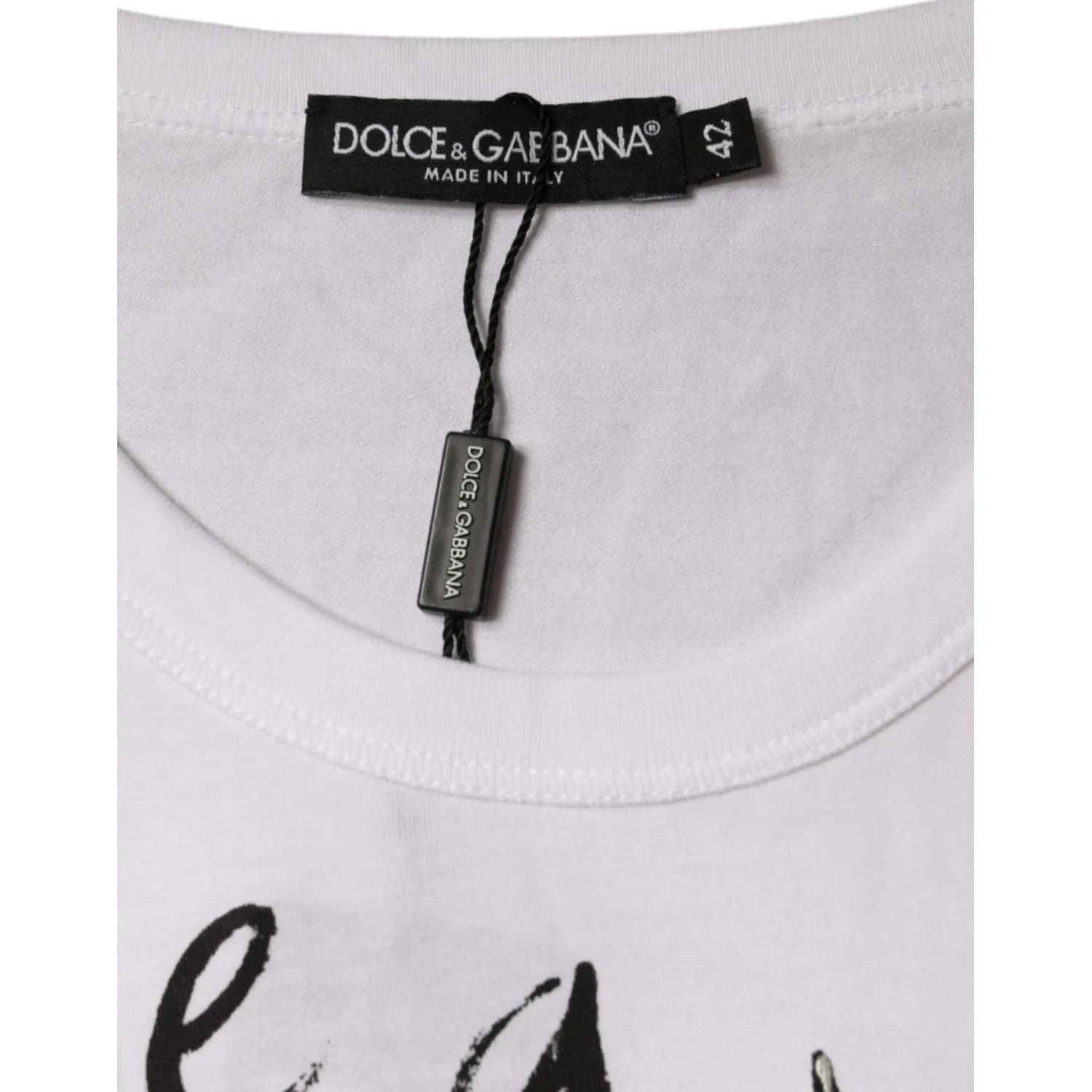 Dolce & Gabbana White Cotton Logo Print Round Neck T-shirt