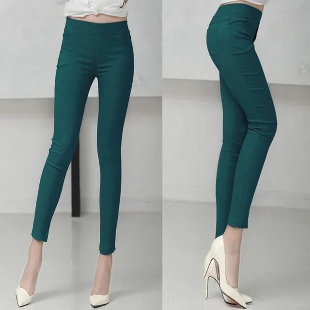 Drop Shipping Colored Stretch Fashion Female Candy Colored Pencil Women's Pants Elastic Cotton Pants OL Slim Trousers Size S-3XL