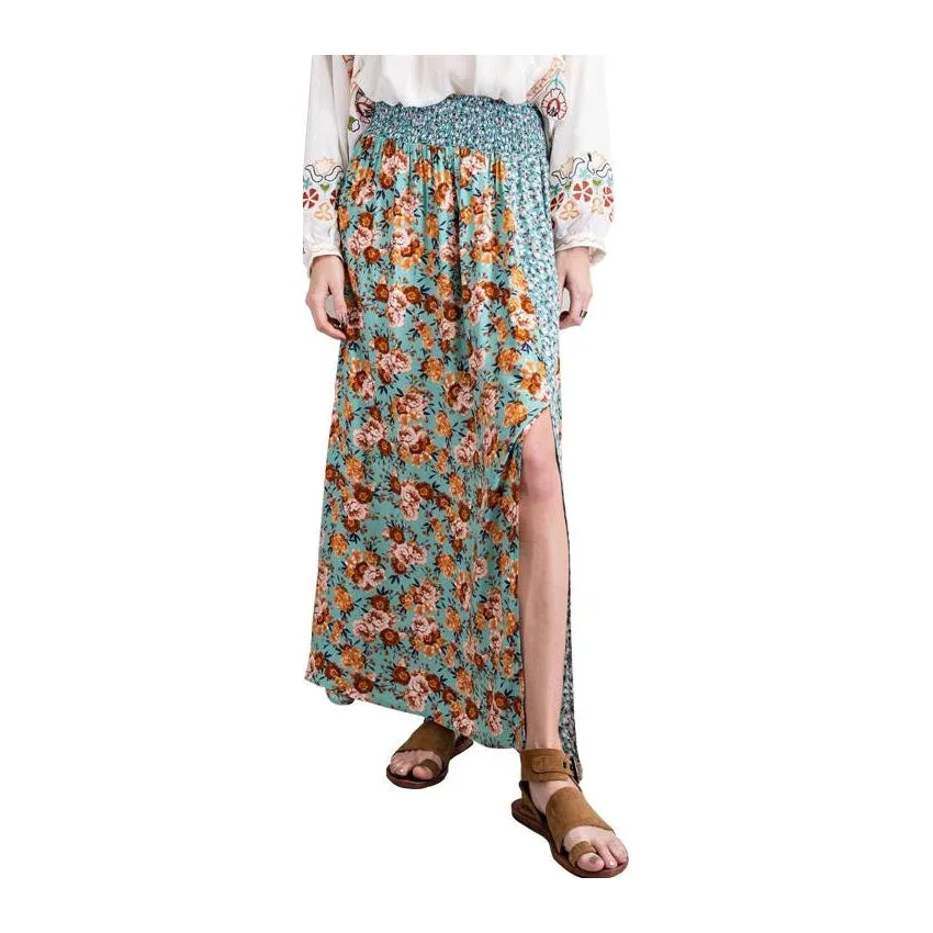 Easel Maxi Skirt Floral Mint