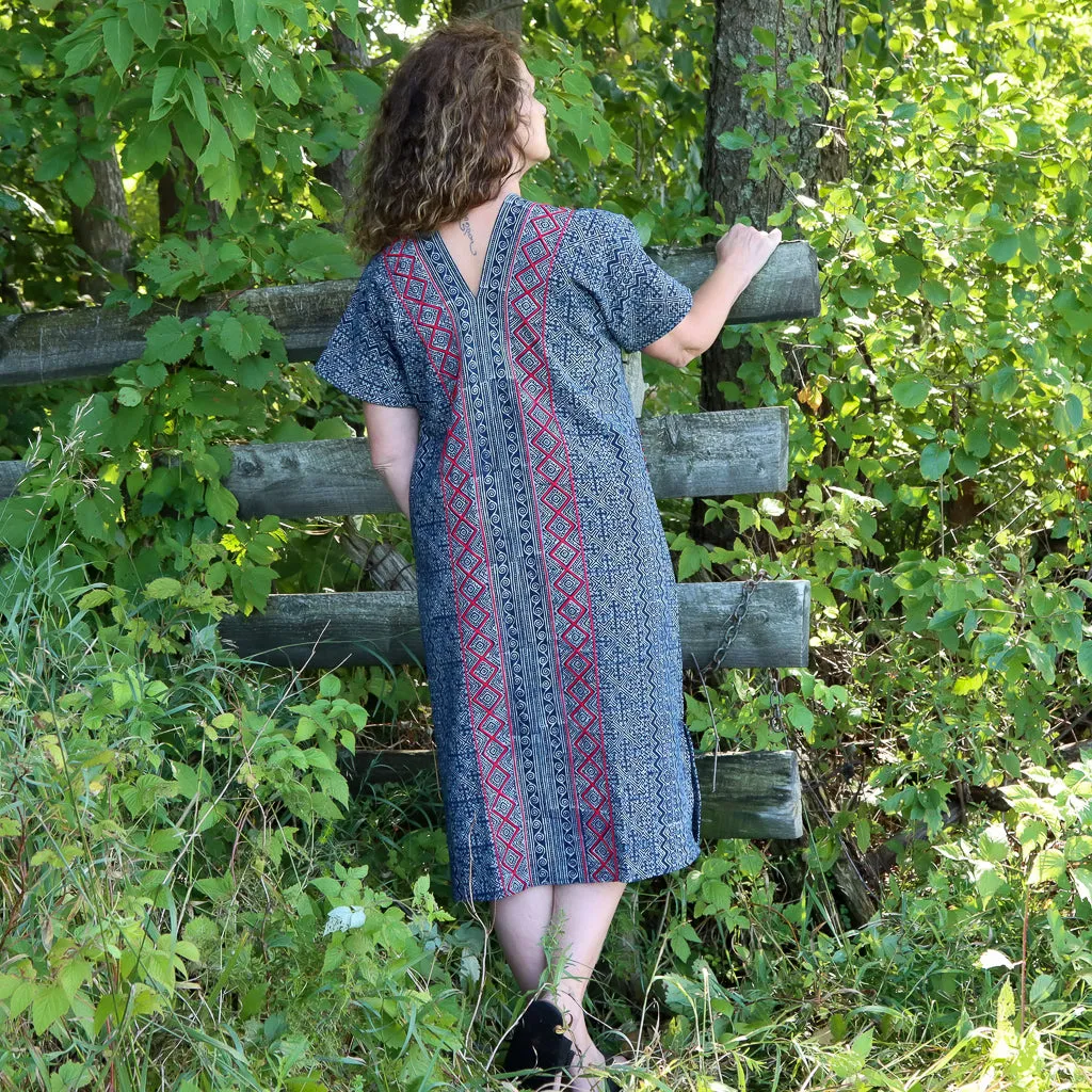 Embroidered Indigo Smock - V Neck