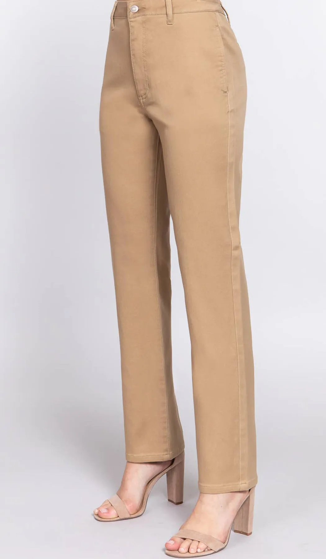 Erem Straight Fit Stretch Cotton Twill Long Pants - Khaki