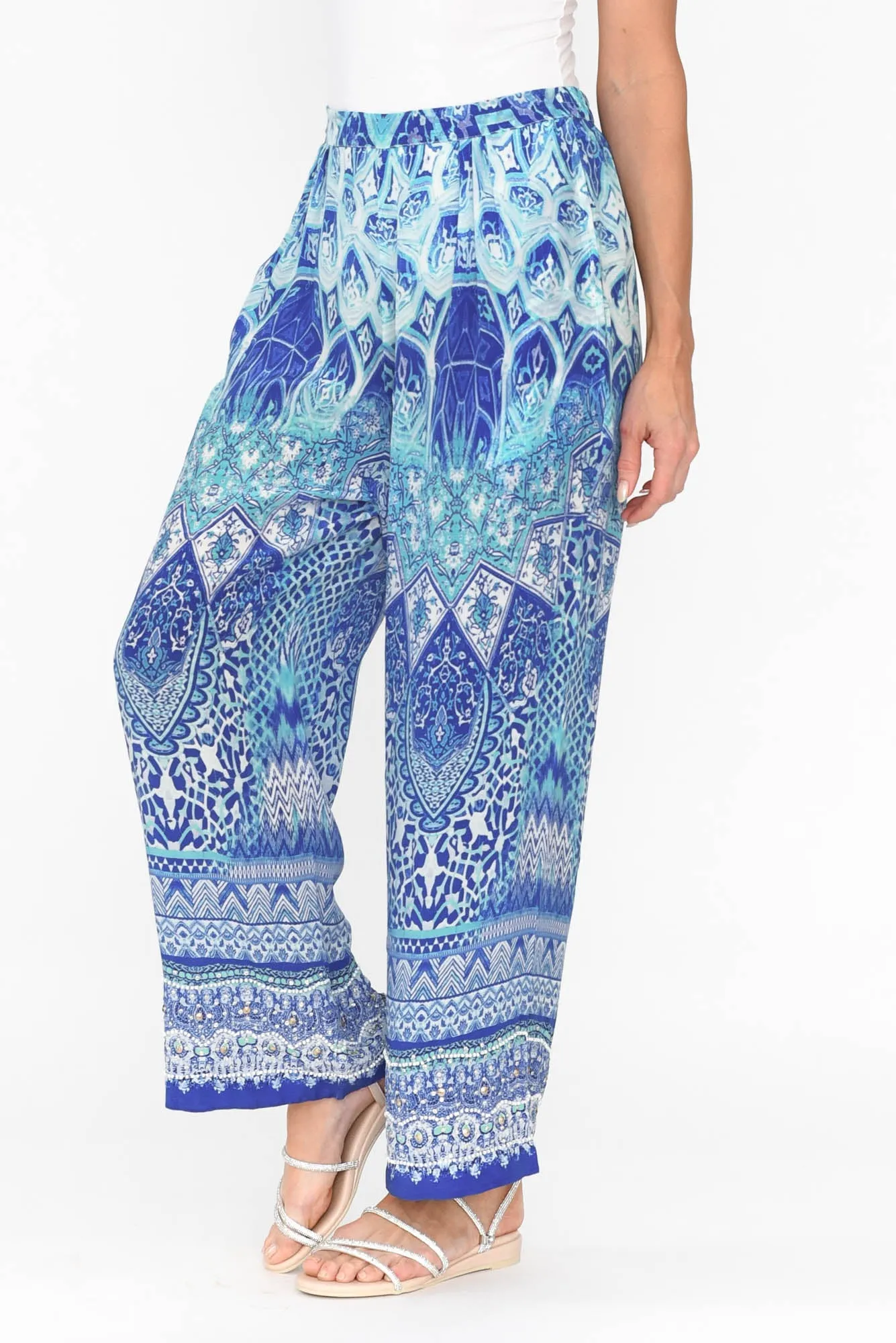 Florence Blue Silk Wide Leg Pants