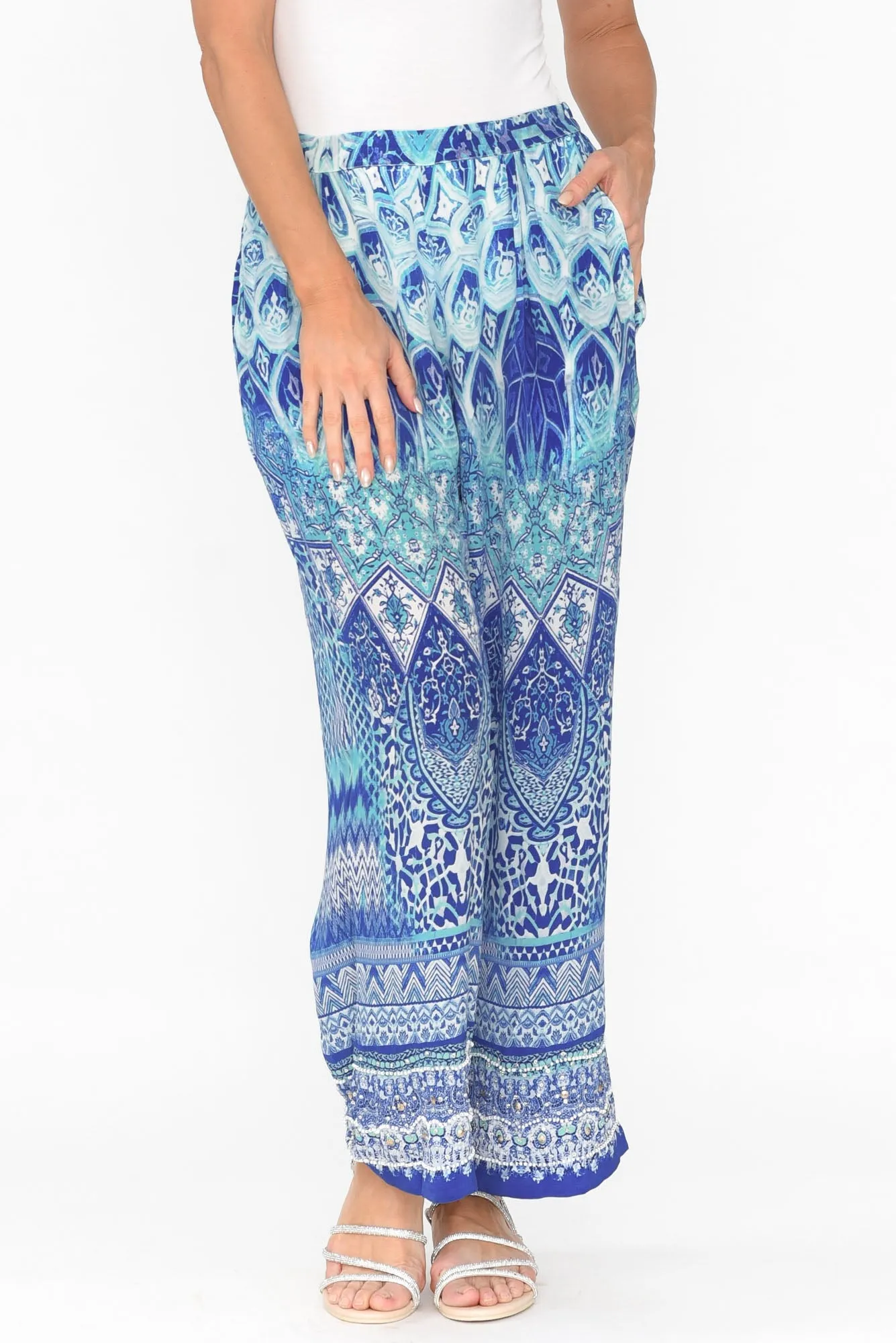 Florence Blue Silk Wide Leg Pants