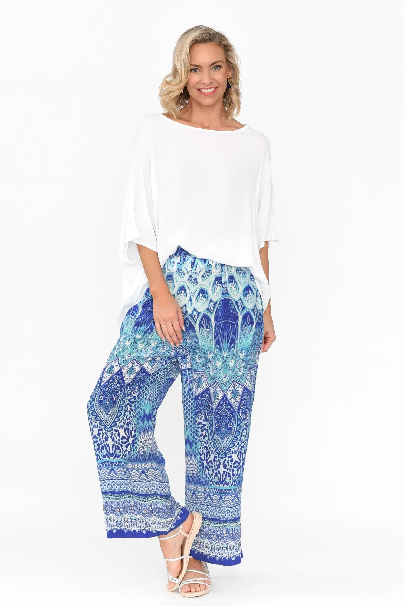 Florence Blue Silk Wide Leg Pants