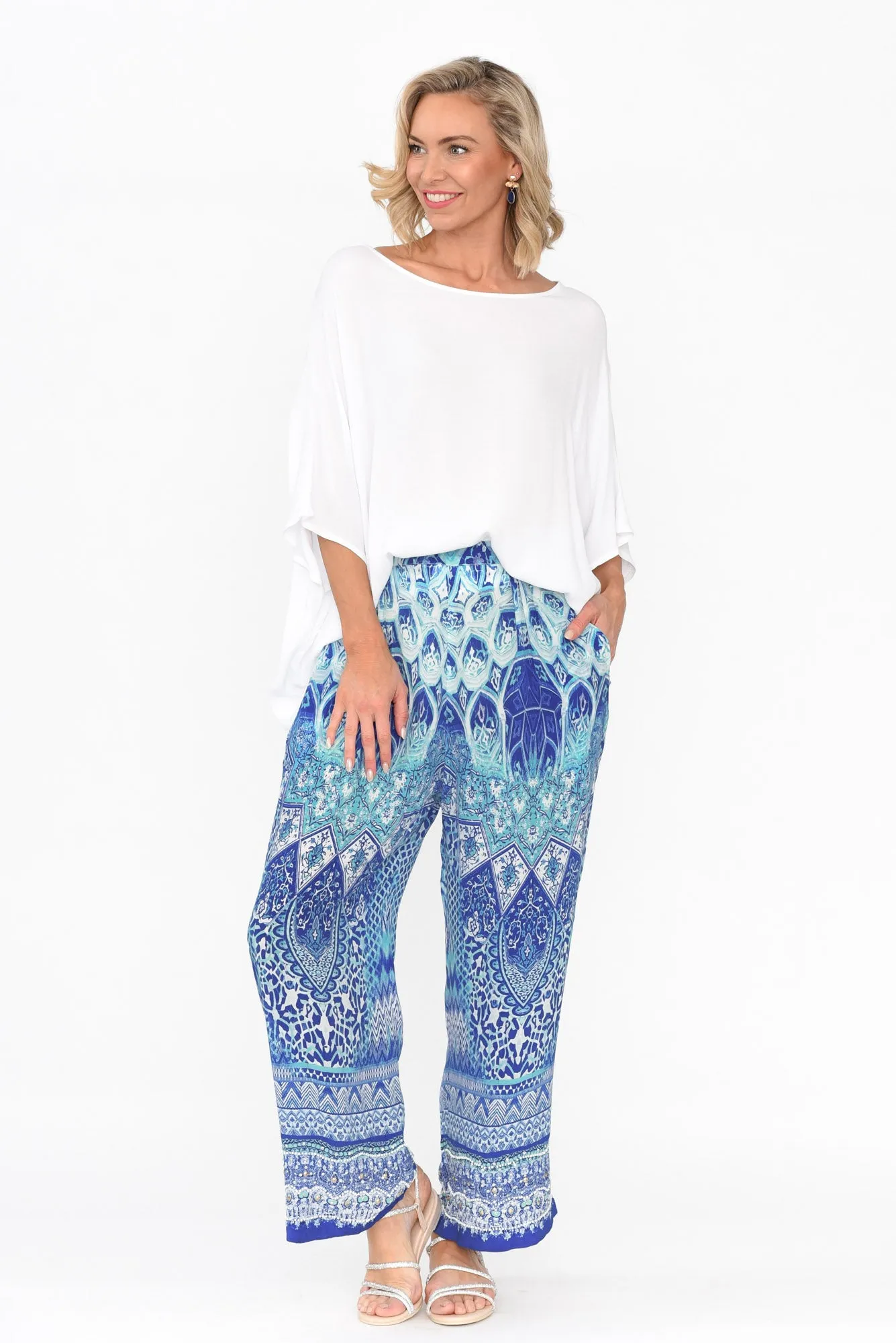 Florence Blue Silk Wide Leg Pants