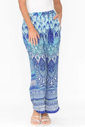 Florence Blue Silk Wide Leg Pants