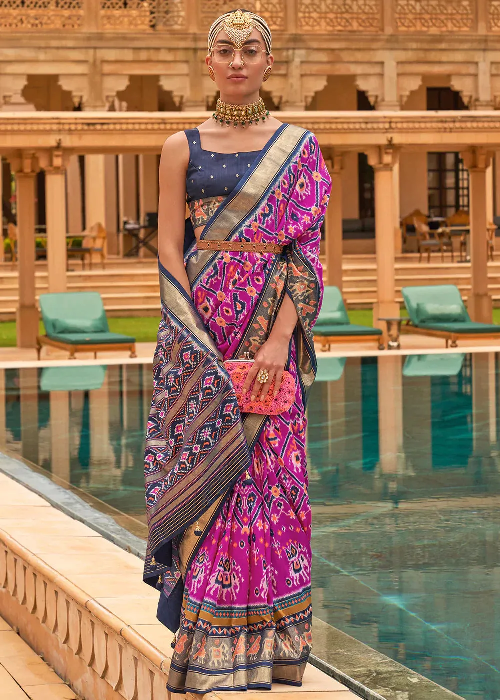 Fuchsia Pink Patola Printed Smooth Silk Saree