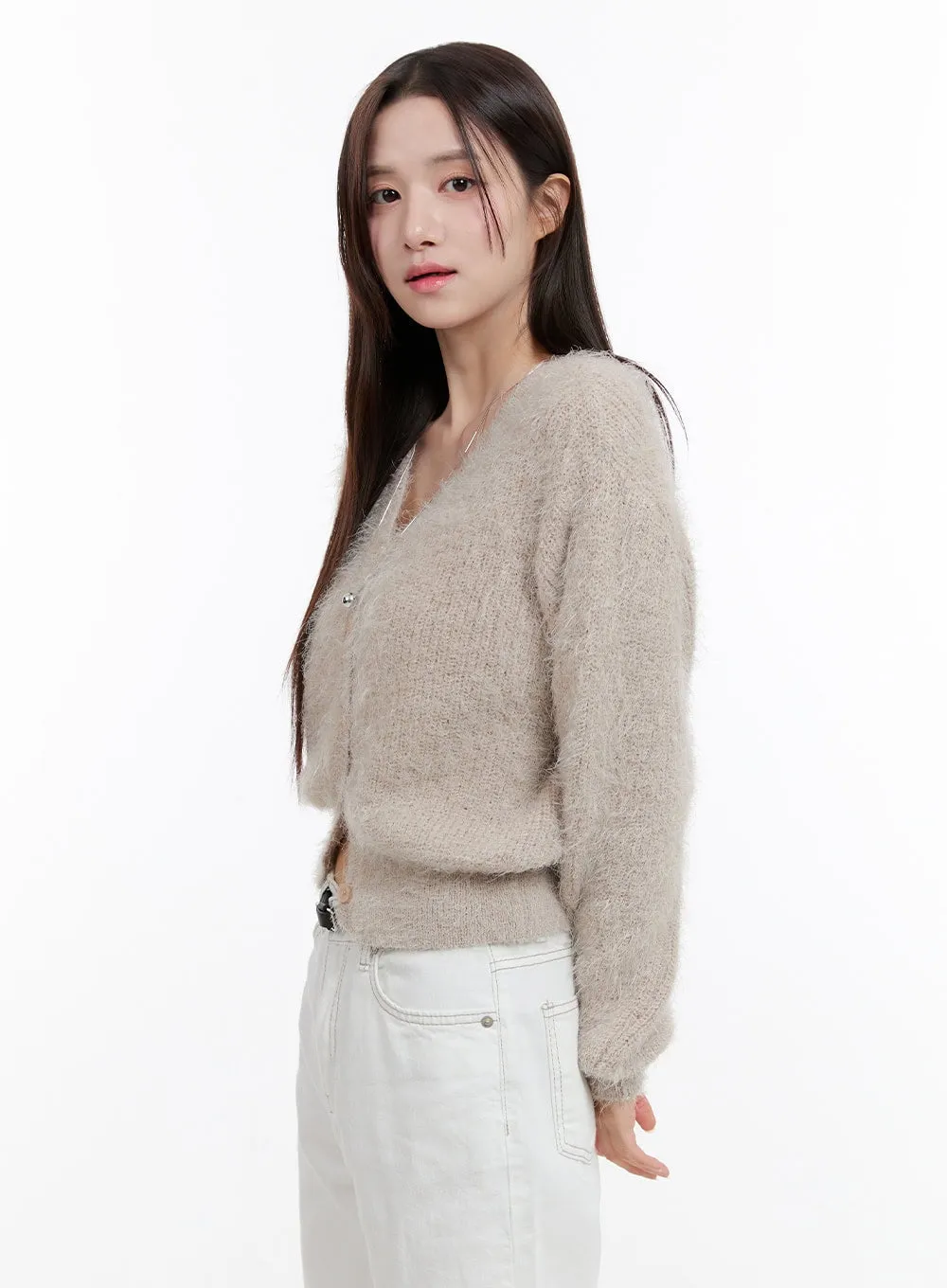 Fuzzy V-Neck Cardigan OG429