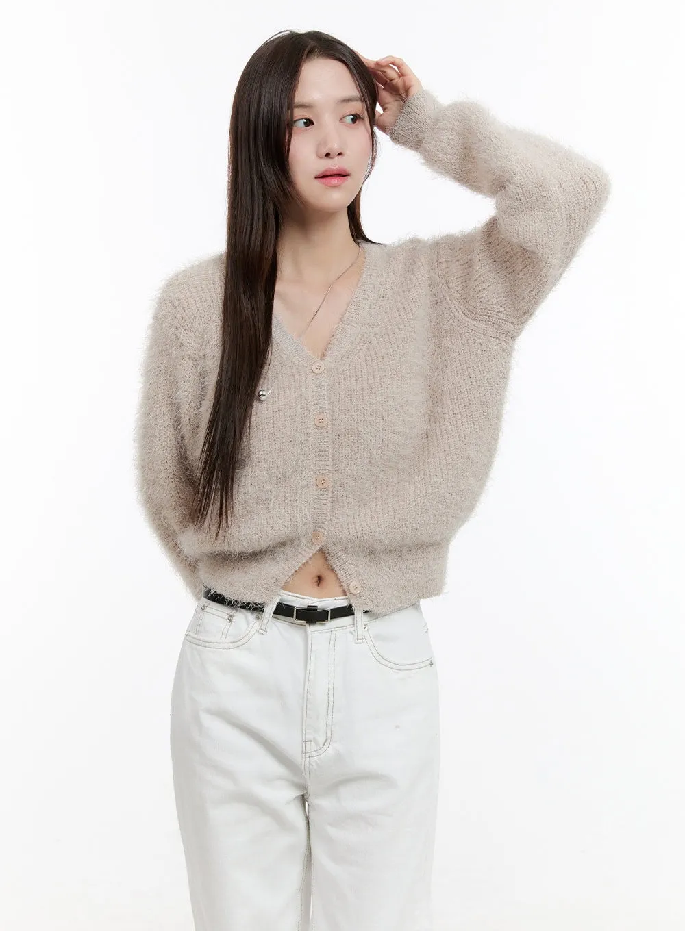 Fuzzy V-Neck Cardigan OG429