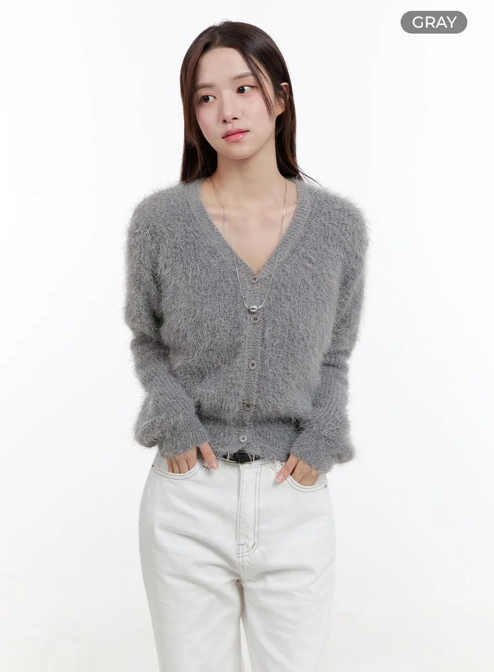 Fuzzy V-Neck Cardigan OG429